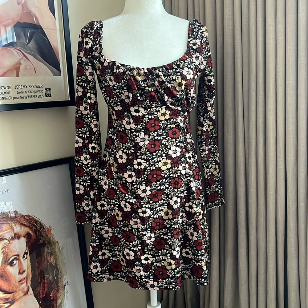Topshop Pink and Red Puff Sleeve Bodycon Dress